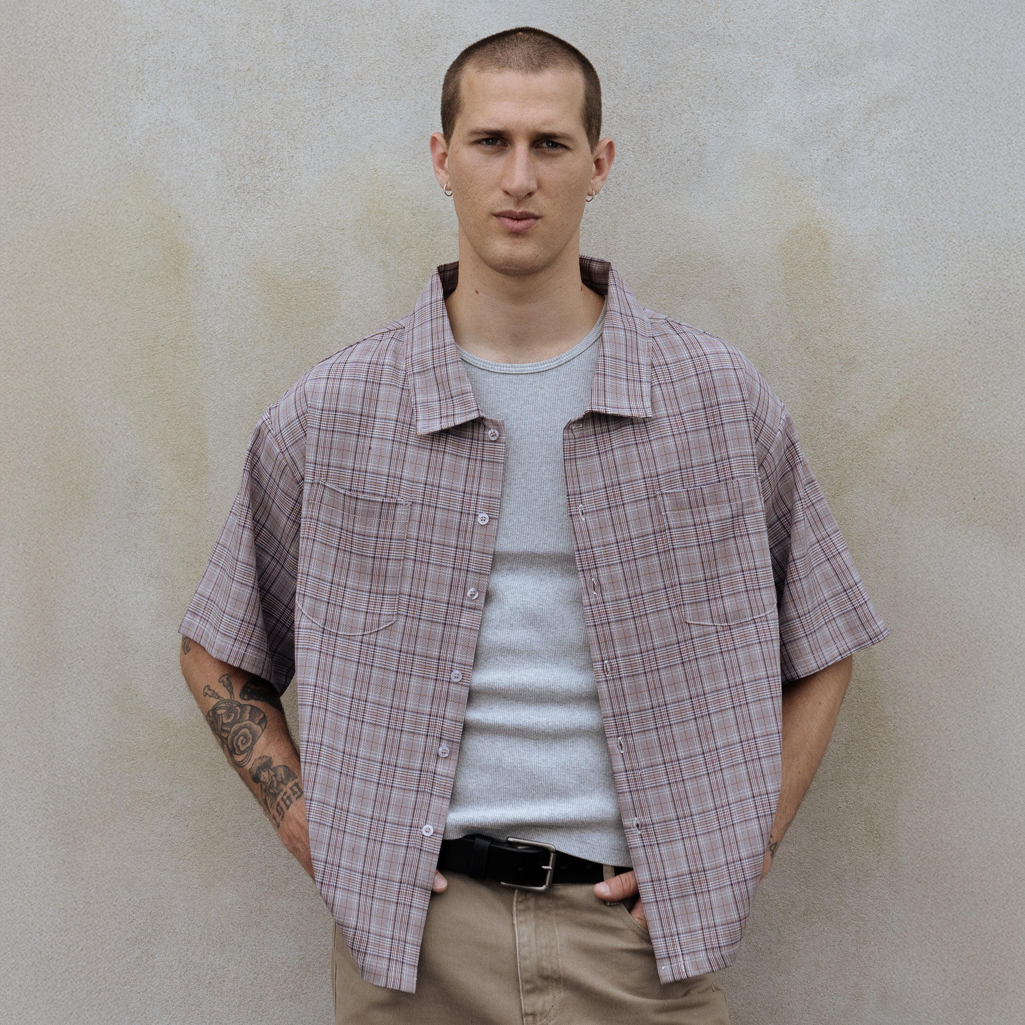 cinnamon boxy plaid shirt