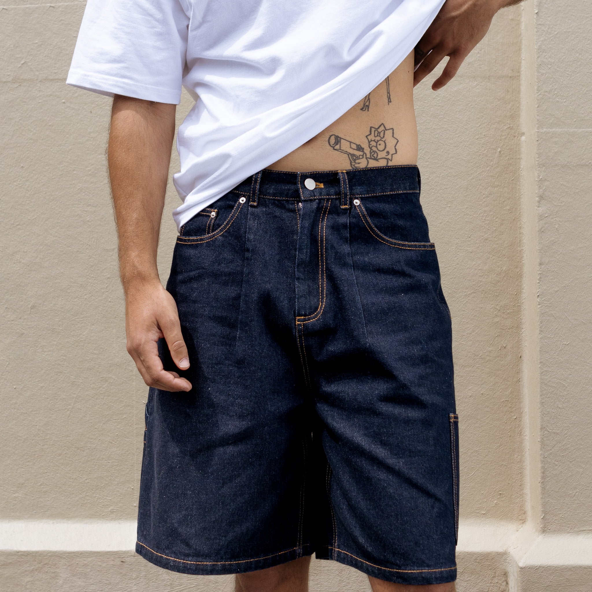 raw japanese denim shorts
