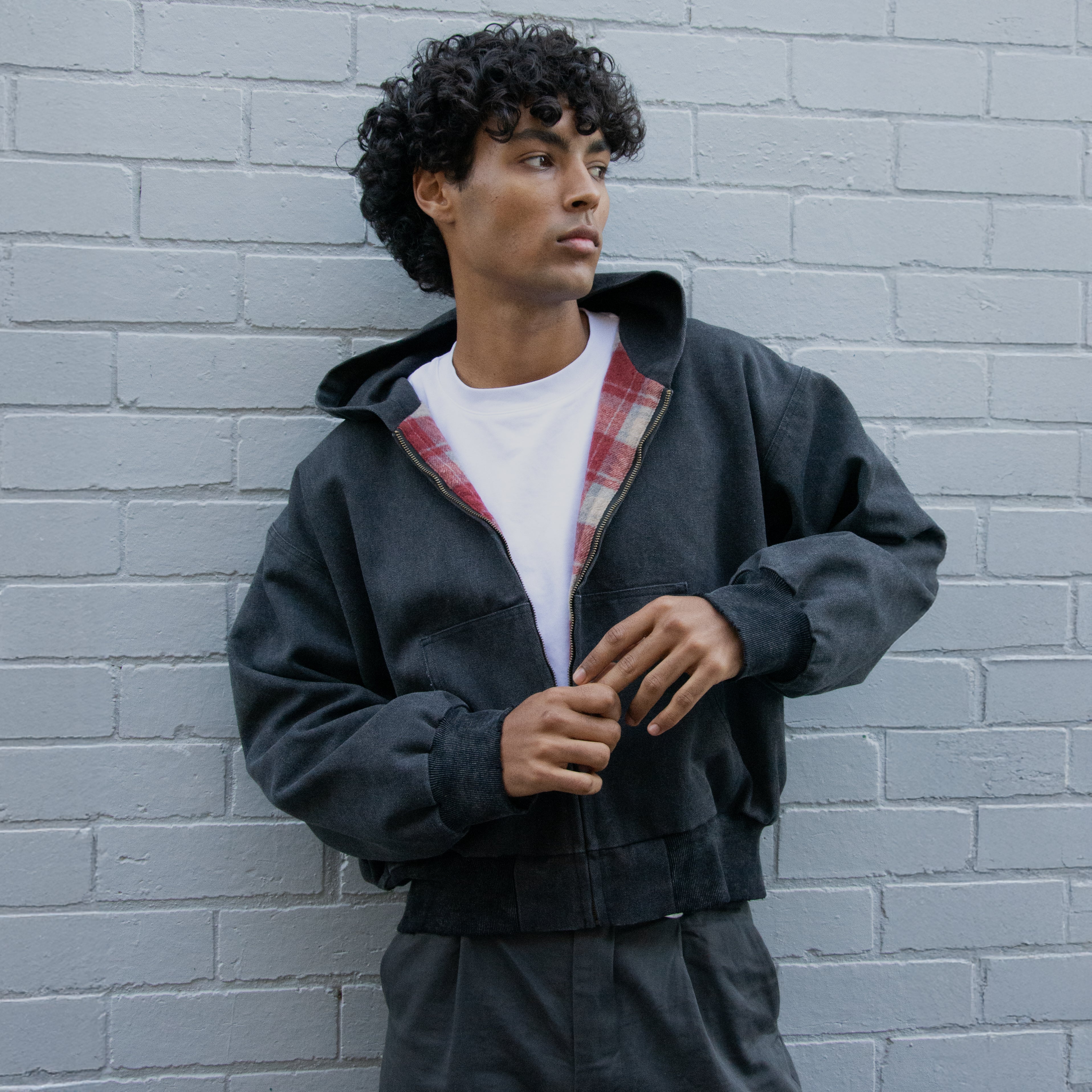 plaid workwear jacket - washed black