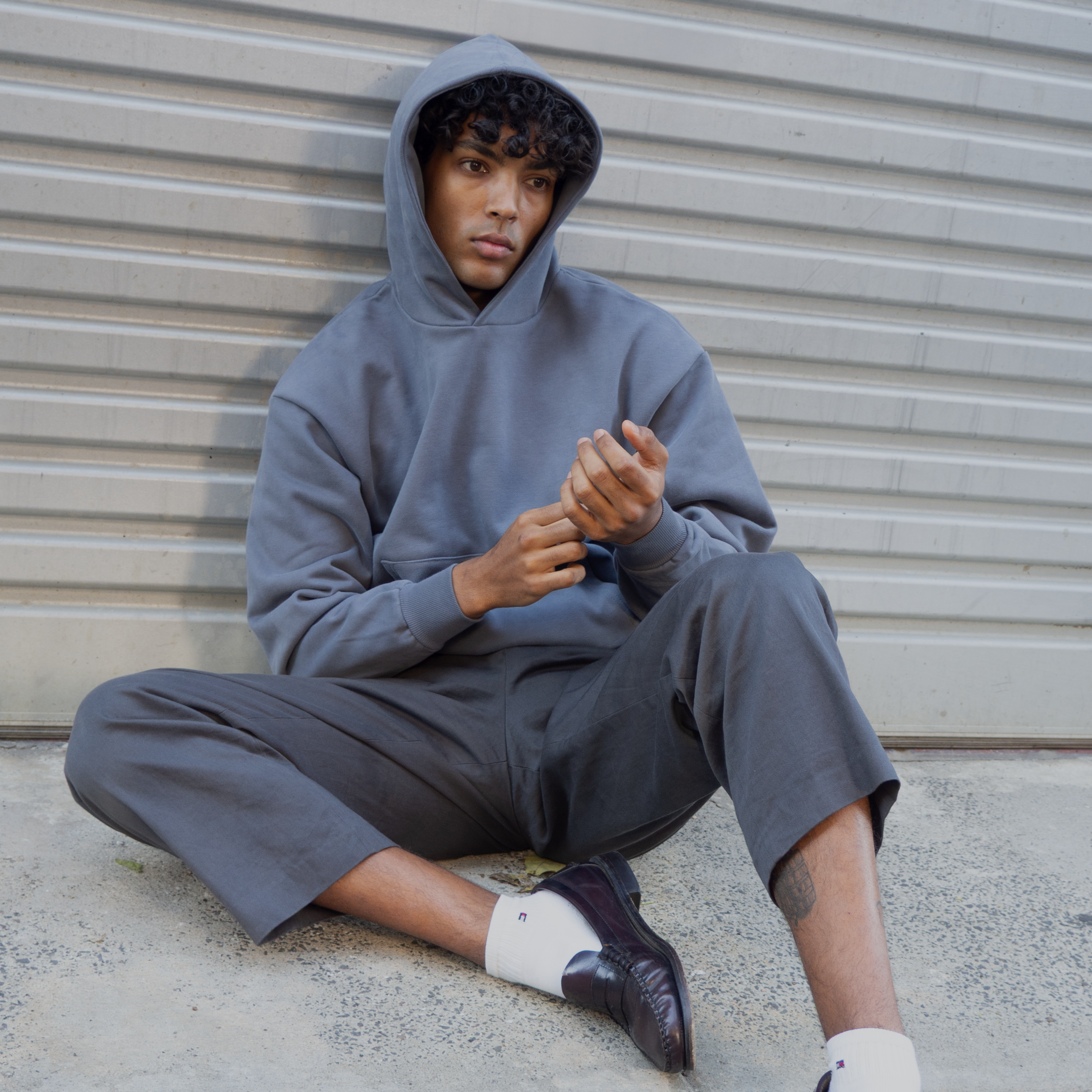 heavyweight boxy hoodie - faded slate